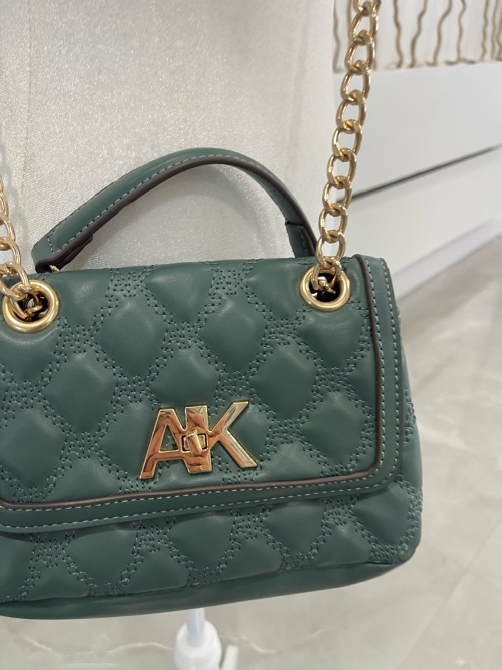 Anne Klein Quilted Dark Green Crossbody with Gold Chain - Picture 6 of 9